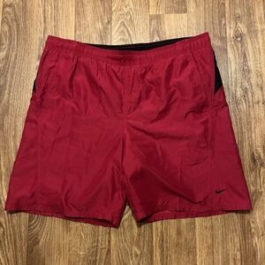 Vintage Nike Swim Trunks Men Large Red Nike‎ Swoosh Logo Back Hit Gray Tag Y2K